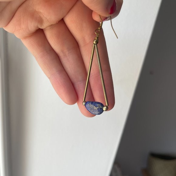 Lapis Lazuli & Brass Geometric Earrings - Picture 2 of 3